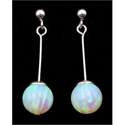 Pair of silver opal pendant earrings, stamped 925 