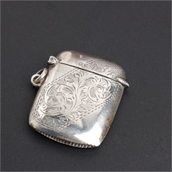 Silver urn shape sugar caster on pedestal foot Birmingham 1923, engraved silver vesta case and asilver pepperette