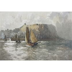 Harry Wanless (British c1872-1934): Fishing Smacks Leaving Scarborough Harbour, watercolour signed  22cm x 31cm 