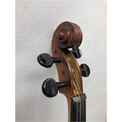 Chinese Parrot violin with 35.5cm two-piece back; L59.5cm in carrying case; and early 20th century German violin for restoration; bears label 'Antonius Stradivarius Faciebat Anno 1730'; cased with bow (2)