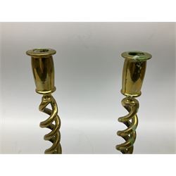 Pair of brass barley twist candlesticks 
