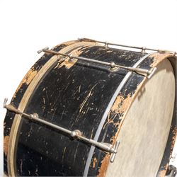 1930s Carlton Standard large concert bass drum, with Remo Fiberskyn 2 head, wooden shell and metal tension rods, on chrome cradle stand, with black hard carry case, D69cm