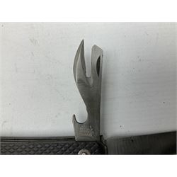 WW2 British army folding jack/clasp knife with blade and can opener marked with broad arrow and date 1944; a similar unmarked British army folding three-blade knife; and another later similar British Army knife marked Wade & Butcher Sheffield England (3)