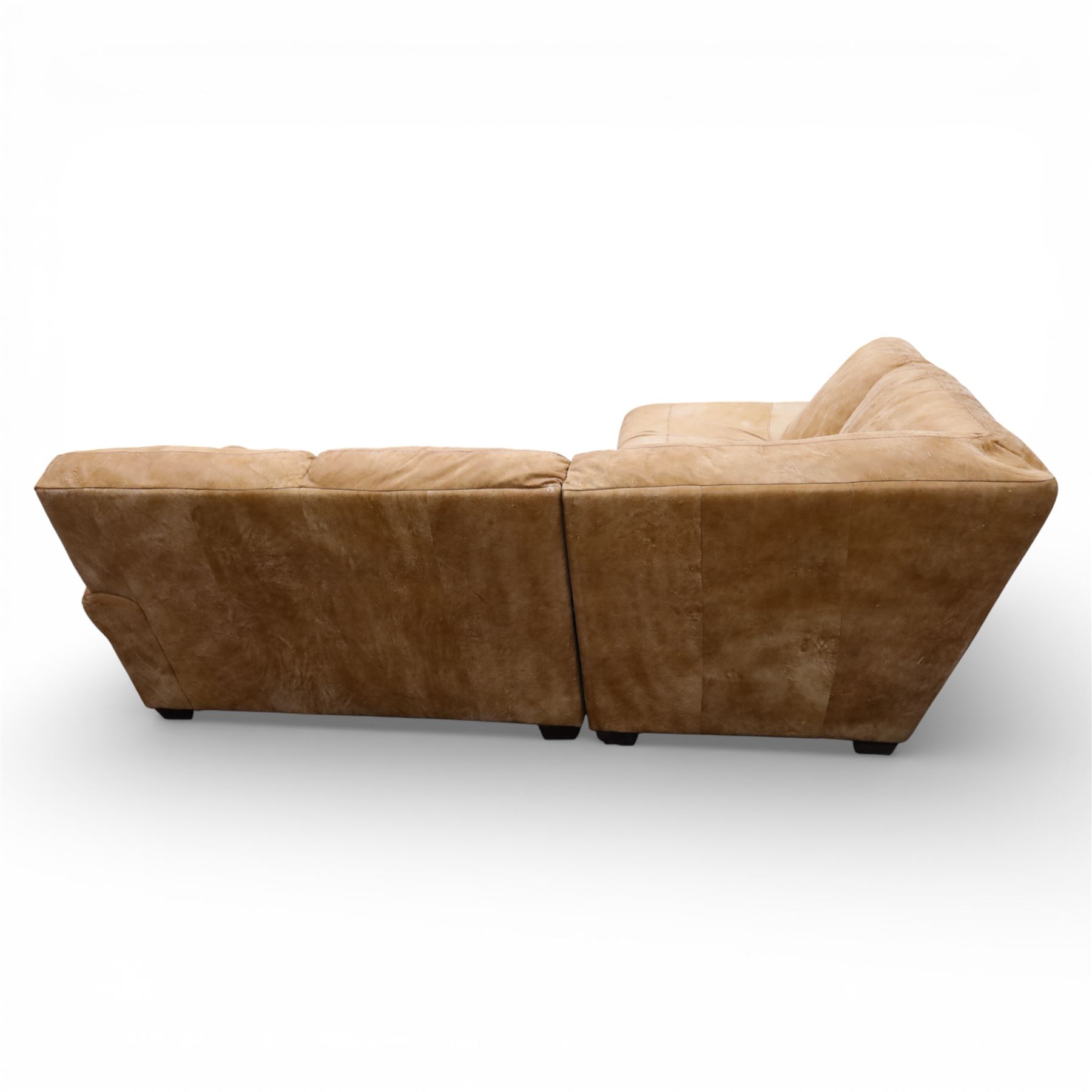 Barker & Stonehouse - 'Houston' brown leather corner sofa with left facing chaise sofa, fixed cushions on dark stained wooden legs