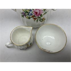 Royal Worcester Roanoke pattern coffee service, including coffee pot, coffee cans and saucers, milk and sugar bowl, together with Coalport Junetime pattern teacups and saucers