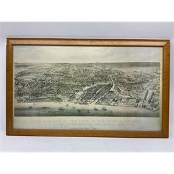 Edwardian shop advertising calendar for Bristow & Co. Ltd Tea Specialists of Hull 1905 depicting a half length portrait of a pensive young lady entitled 'Our Father', 73 x 47cm, oak and gilt frame and After J Stead (British 20th century): 'Bird's Eye View of the Town of Kingston-upon-Hull', reproduction lithograph pub. 1990, 49cm x 87cm (2). NOW UNFRAMED. 