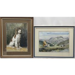 G F Overton (British 20th century): 'Portrait  a spaniel' and 'The Shepherd', two watercolour signed max 31cm x 46cm (2)