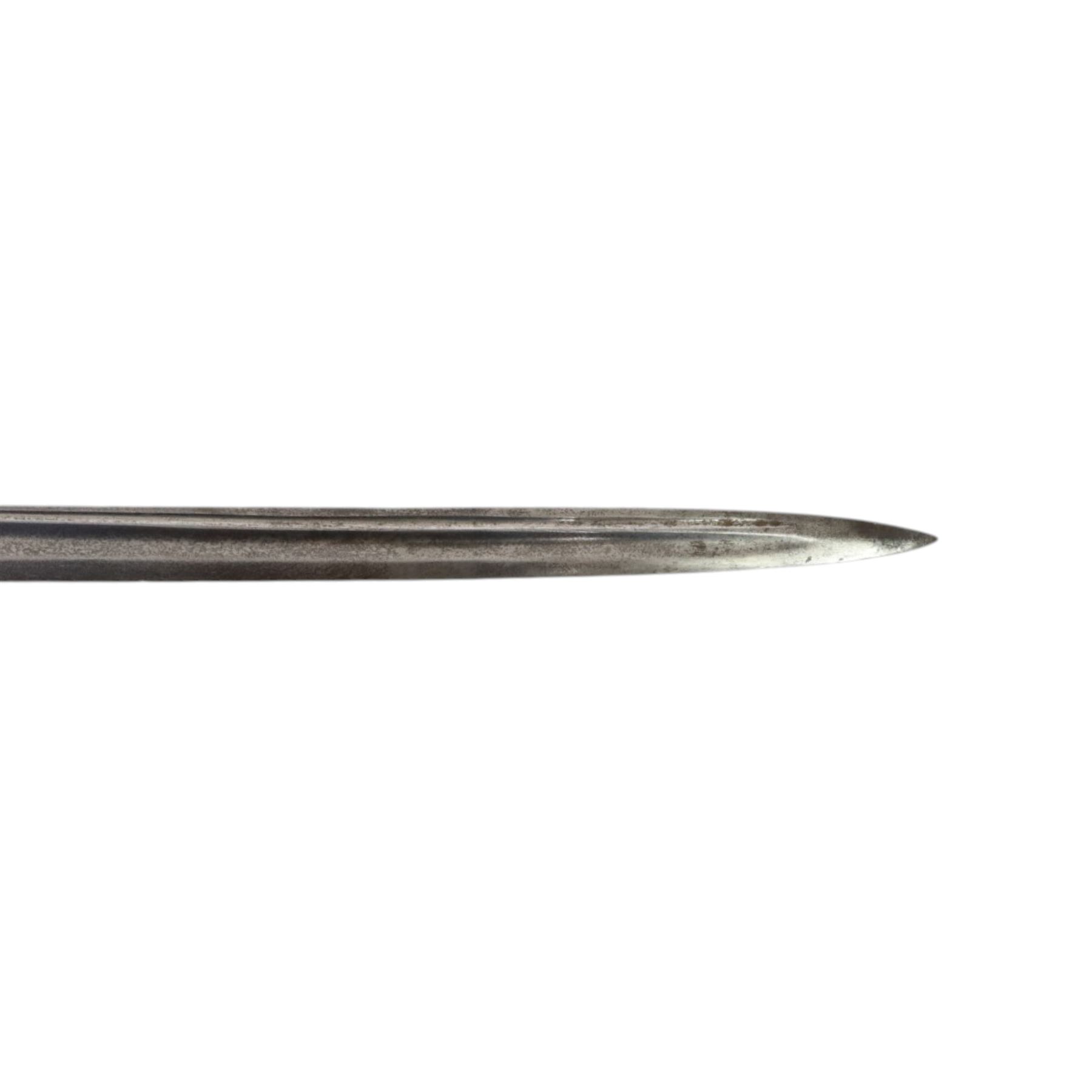 French 1837 pattern officers sword, 70cm single edged blade, with pierced brass hilt, ribbed grip, with brass mounted leather scabbard, L85cm