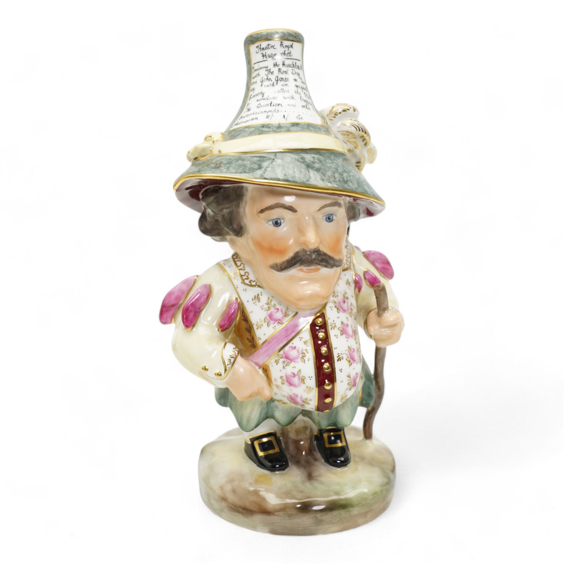 Sampson Hancock Derby 'Theatre Road Haymarket' Mansion House Dwarf, signed M. Mason, painted marks beneath, H18cm and a Royal Crown Derby 'Auction of Elegant Household Furniture' Mansion House Dwarf, signed J. Etherington, dated 2006, printed marks (2)