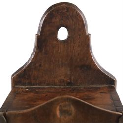 Late 18th century oak candle box and 19th century carving, candle box H44cm
