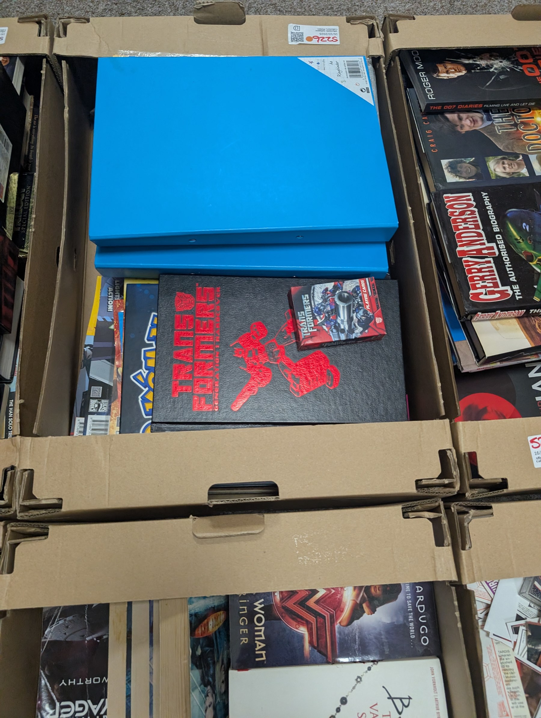 Collection of Sci-Fi related books, collectables and ephemera, including Star Wars, Buffy, Star Trek, Doctor Who and James Bond, together with other novels and non-fiction books, in six boxes