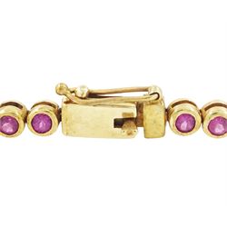 9ct gold garnet bracelet, bezel set with forty-four round cut garnets, hallmarked