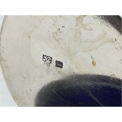 Early 20th century silver mustard pot and cover, with blue glass liner, hallmarked Hawksworth, Eyre & Co Ltd, Sheffield 1911, approximate silver weight 59.4 grams