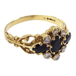 9ct gold sapphire and diamond cluster ring, London 1979