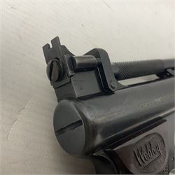 Webley Senior .22 cal. air pistol with top lever action, serial no.273; in original box with label under lid; together with two tins of pellets NB: AGE RESTRICTIONS APPLY TO THE PURCHASE OF AIR WEAPONS.