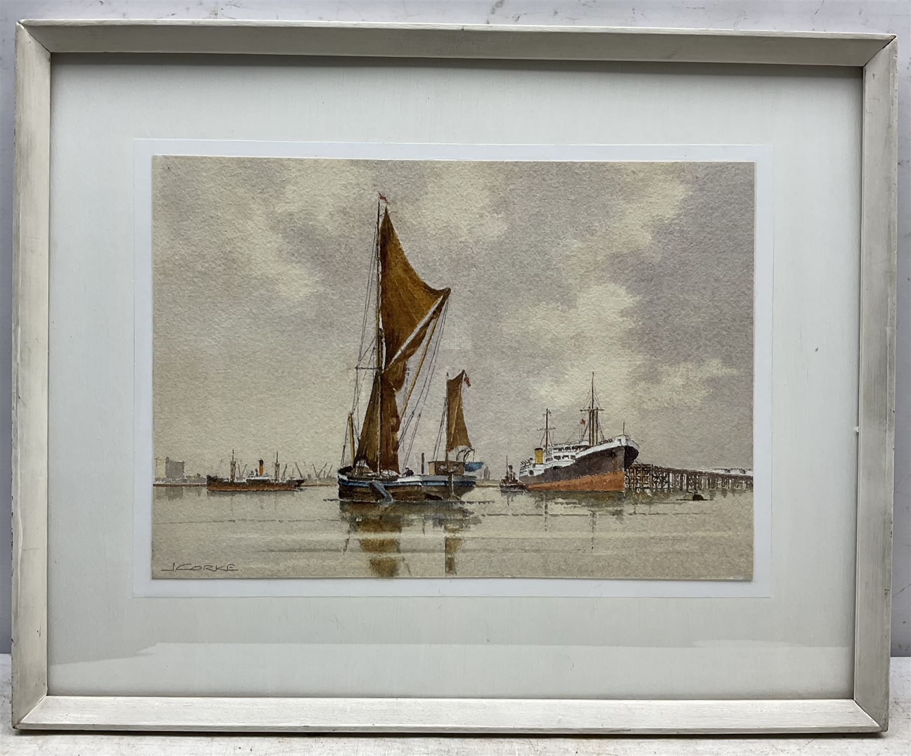 John Corke (British Contemporary): 'Off Saltend', watercolour signed, titled and dated 1955 on printed label verso 24cm x 35cm