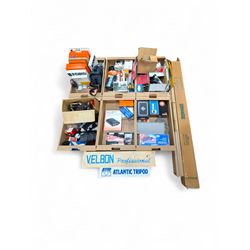 Large collection of photography equipment, including two video cameras JVC and a Panasonic...