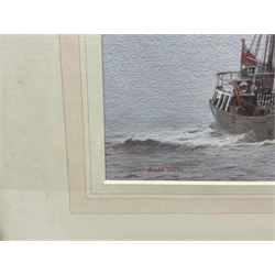 Roger Davies (British 1945-): 'Pentland Firth' - Hull Trawler H123, watercolour signed, titled and dated 1987 on artist's studio label verso 23cm x 30cm