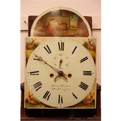  19th century oak and mahogany longcase clock, arched painted dial inscribed Edwd. Fryer Pocklington with subsidiary seconds and date, 8-day movement striking the hours on a bell, H221cm  