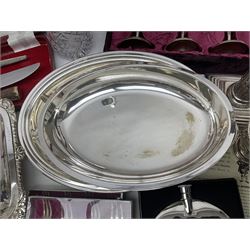 Silver plated Calibri lighter, in the form of a twin handled vase with mask handles, together with a pair of silver plated candle sticks, horn handled carving set with hallmarked silver ferrules and other silver plated items