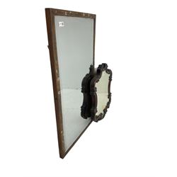 Victorian lacquered wall mirror, C-scroll carved frame; and 19th century mahogany framed wall mirror 