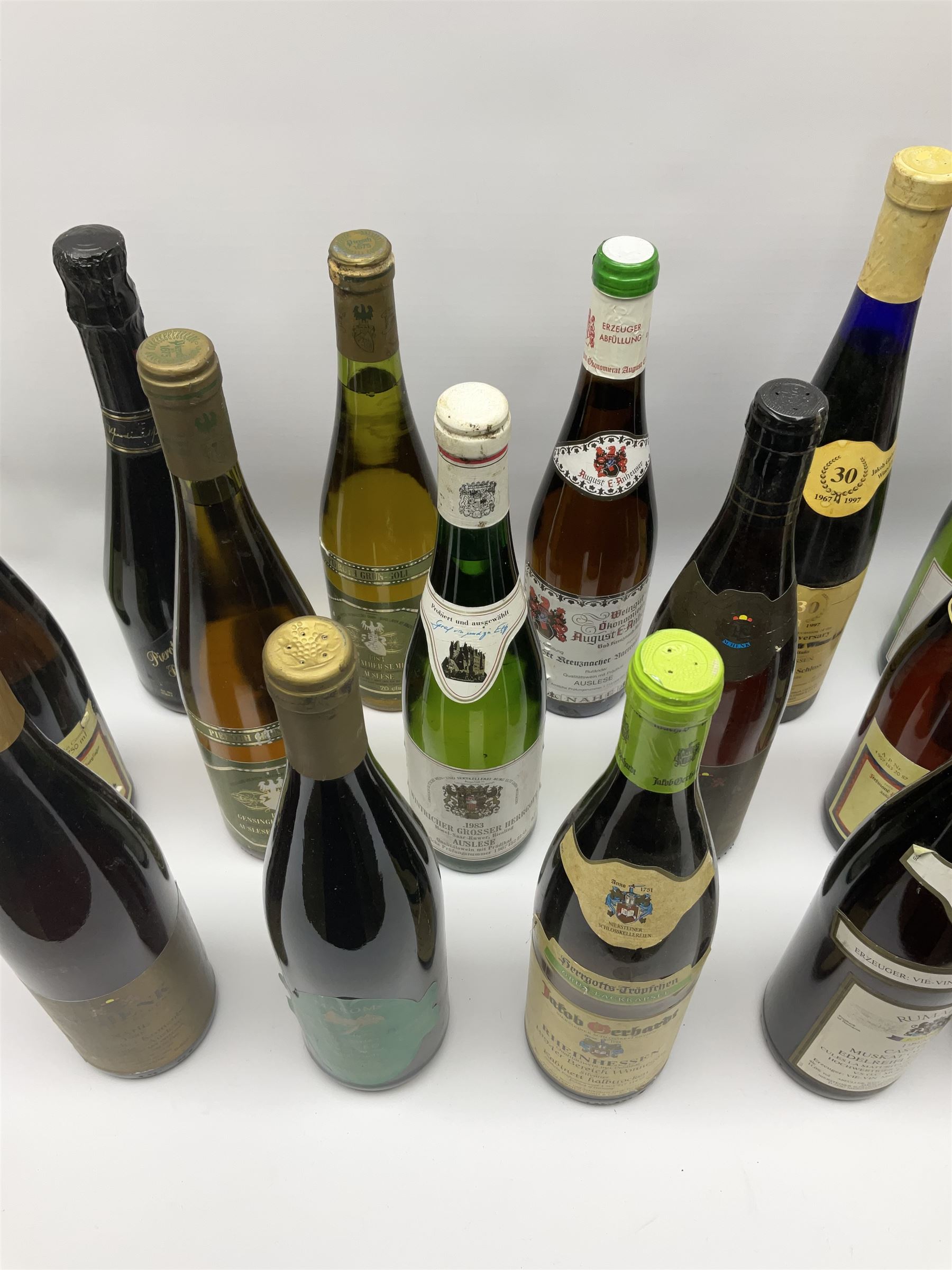 Mixed alcohol including Pieroth Rotgold Sekt red sweet 75cl, 11.5%vol, Pieroth Duett 1988 Muller - Thurgau Qualitatswein 750ml, 10.5%vol etc, various contents and proofs, 20 bottles