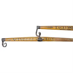 Taglioni coach triple swingletree, the central marked Taglioni Coach, the others Winsor - London, each swingletree L98cm