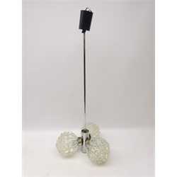  German the branch ceiling light, with moulded glass shades and chrome frame, H76cm   