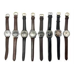 Eight manual wind wristwatches including Lonstar Exective, Ruhla, Josmar alarm, Seiko, Caravelle, Genova De Luxe, Sandoz and Gradus