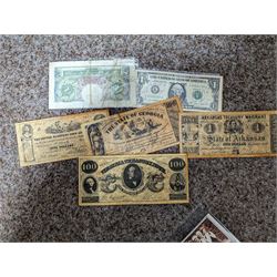 Collection of post cards, victorian christmas cards, together with banknotes, coins and other collectables 