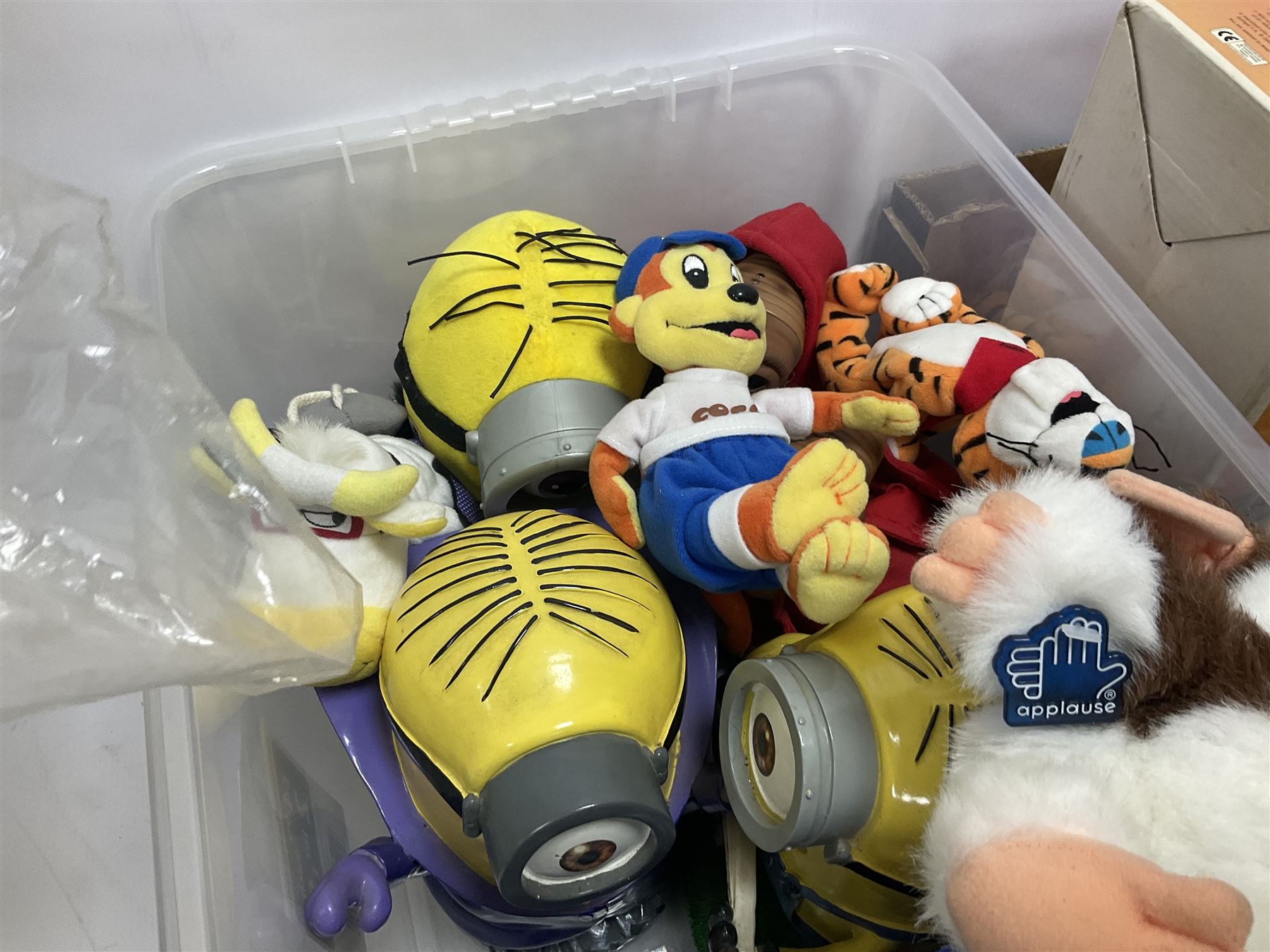 Collection of Duracell Bunny collectibles to include Racing Bunny, Fireman Bunny, Dancing Bunny etc in original boxes; Bandai collectable characters, Gremlins 2 Gizmo plushies from Applause, further soft toys and collectables etc, in three boxes 