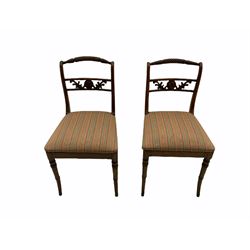 Pair of Regency rope twist back bedroom side chairs, striped fabric seats