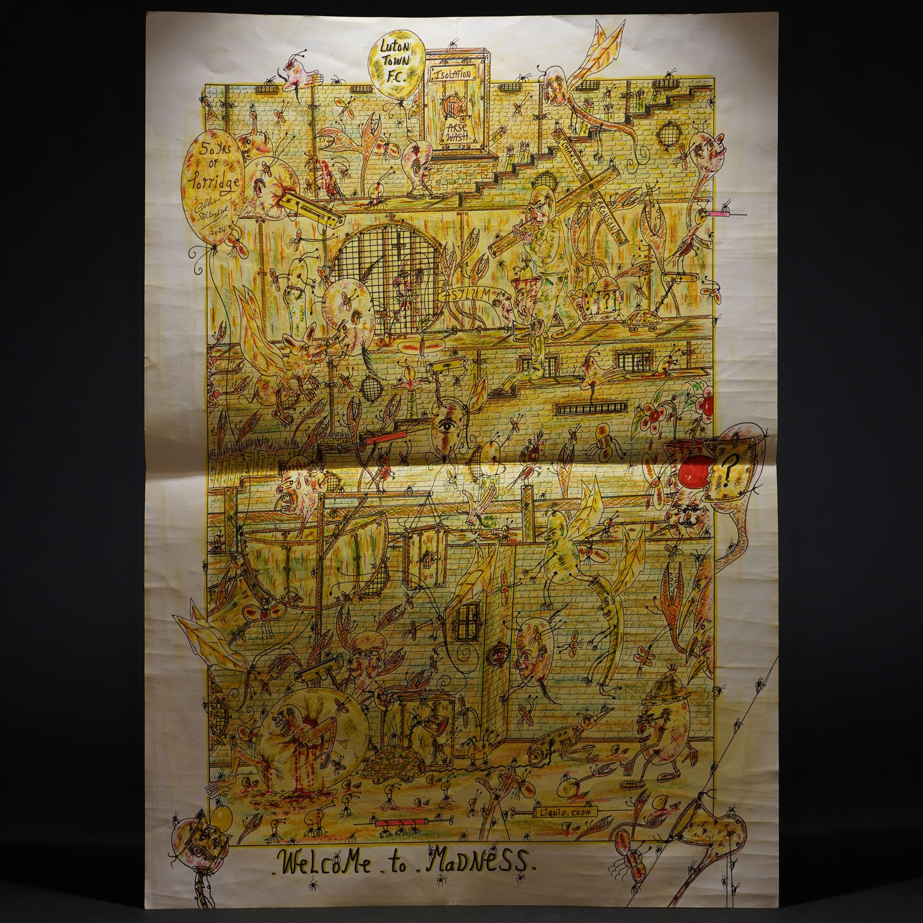 Charles Bronson (Charles Arthur Salvador) (British 1952-): A comprehensive collection of five hundred mixed media works executed between 2000 and 2025. Produced during the artist’s long-term incarceration, the works are primarily in ink, coloured pencil and mixed media on paper. The collection includes multiple formats: A5 (15 works), A4 (308 works), A3 (164 works) and A2 (13 works). Some are signed and dated; a number are executed on the reverse of official prison documents and other repurposed materials, reflecting the limited availability of art materials within the prison environment. This collection represents the largest body of the artist’s work to be offered as a single lot and has not previously been available on the market. (500) (unframed)

Notes: Dated examples span the period from 2000 to 2025, with the greatest concentration produced between 2012 and 2019 and including a group of recent large-scale works from the final years of the period; approximately twenty percent are undated.