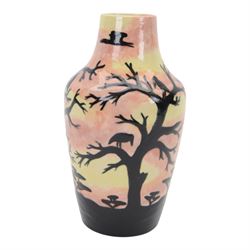 Cobridge African Sunrise vase by Anji Davenport, with impressed and painted mark beneath, H27cm