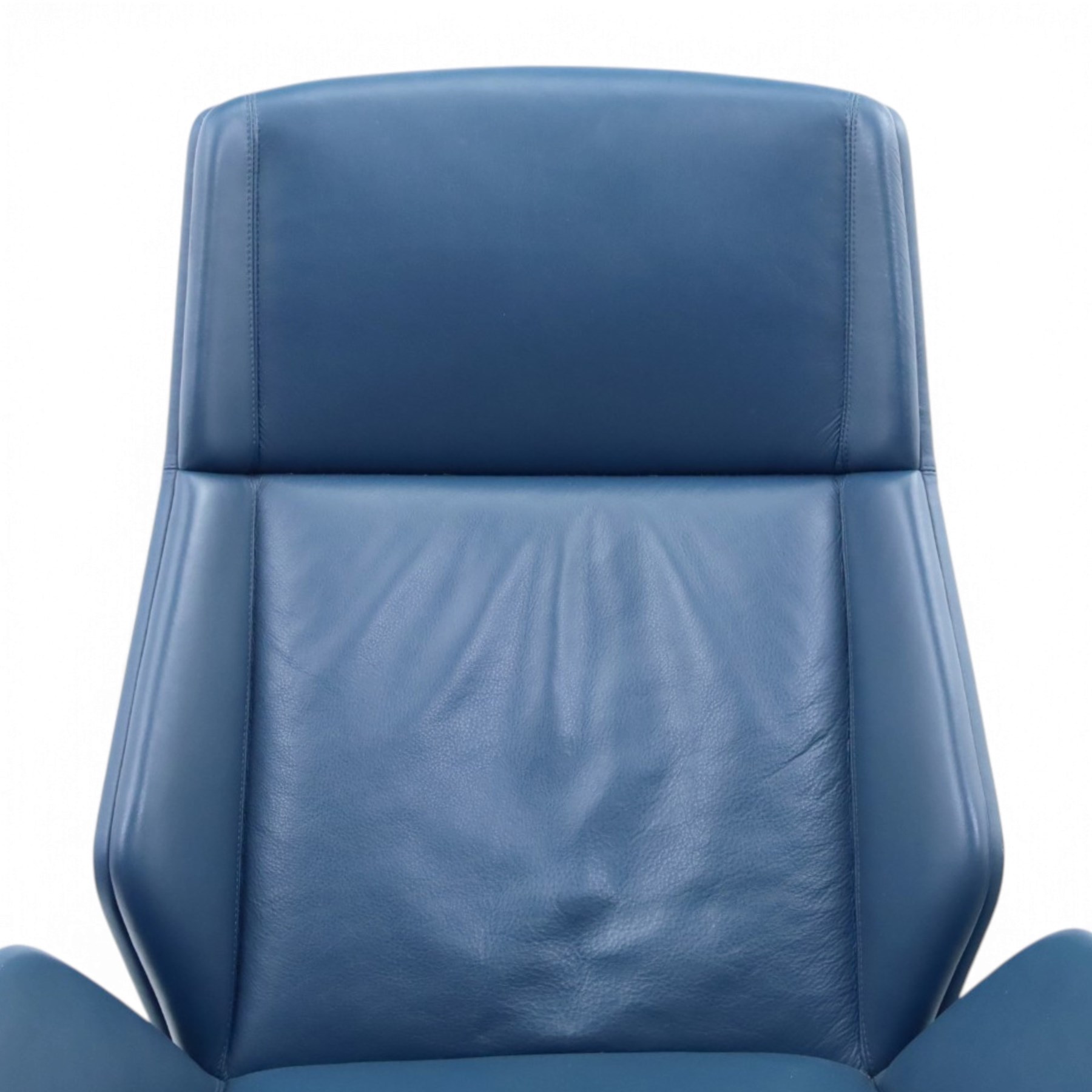 Boss Inc Ltd - 'Kruze' blue leather swivel chair, angular panelled seat and armrests, raised on a four point chrome base