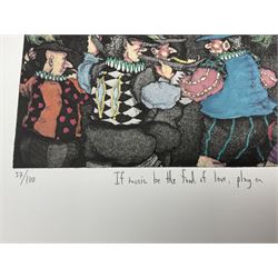 Mychael Barratt (Canadian 1961-): 'If Music be the Food of Love Play On', limited edition etching with hand-colouring signed titled and numbered 37/100, 16cm x 29cm