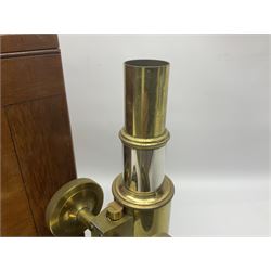 Brass lacquered microscope, by J. Swift & Son, London, in wooden carry cas no 13749, 