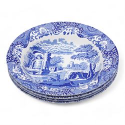 Copeland Spode Italian tableware to include four large bowls, jug, octagonal plate, four other larger plates, ten bowls of various sizes, butter dish, preserve jar, toast rack, set of six teaspoons and six pastry forks etc, all with black backstamps 