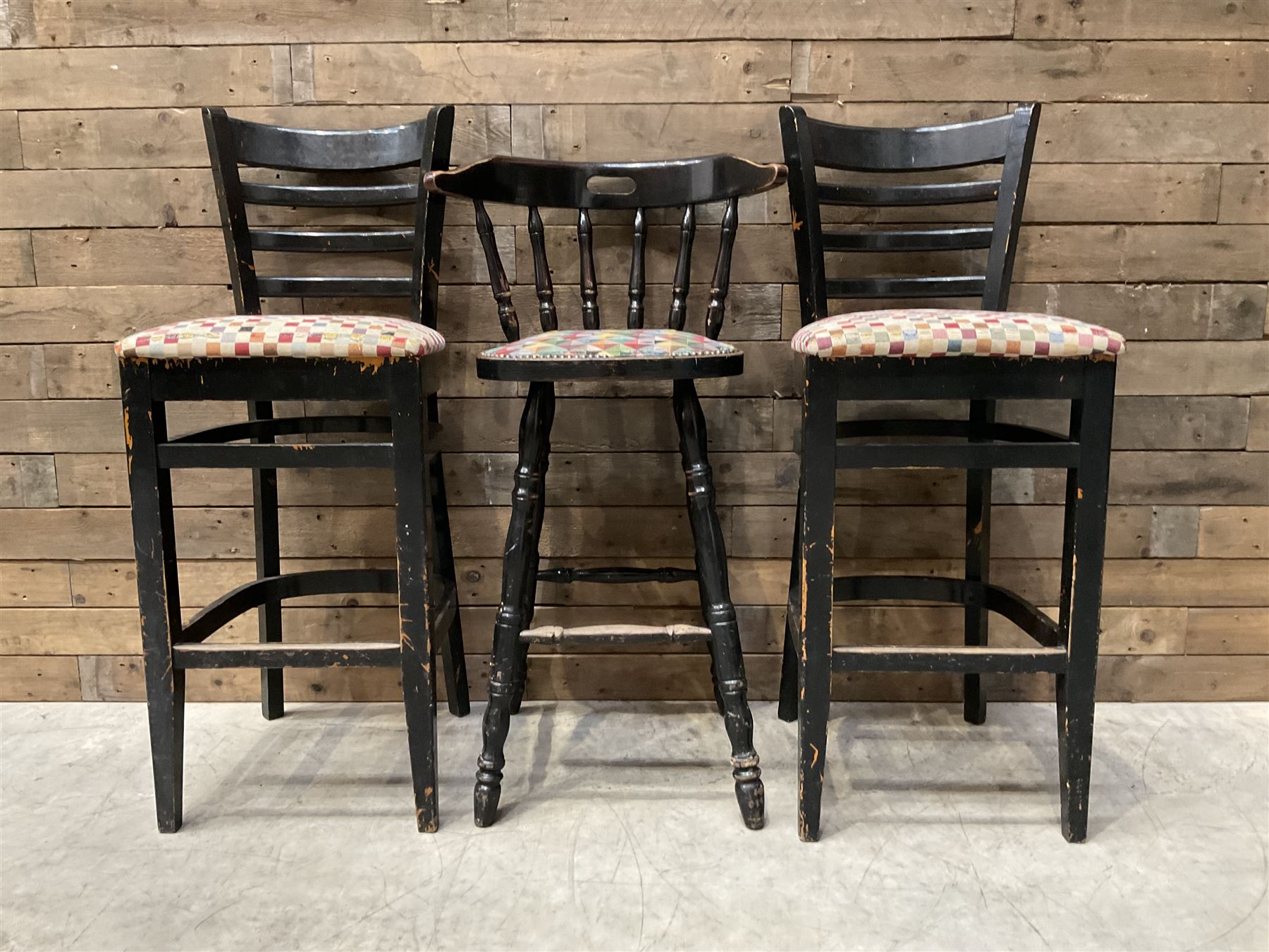 Seven chrome framed tall ball stools with upholstered seat and three other tall stools (10)