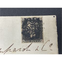 Great Britain Queen Victoria penny black stamp on cover, tied to cover or entire, with black MX cancel
