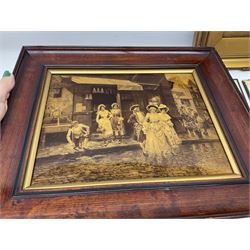 Three early 20th century full profile framed silhouettes, each signed Scot-Ford 1929, together with four hand painted portrait silhouettes and two framed crystoleums, depicting figural scenes (9), largest H35cm