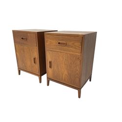 Pair Danish teak bedside cabinets, fitted with single drawer and cupboard