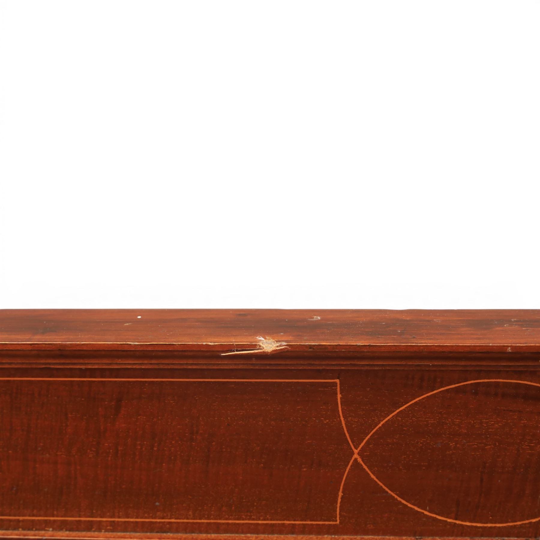 Edwardian mahogany and satinwood sideboard, shaped top with galleried back, with freize drawer flanked by two cabinets, united by undertier, raised on square tapering supports terminating in spade feet