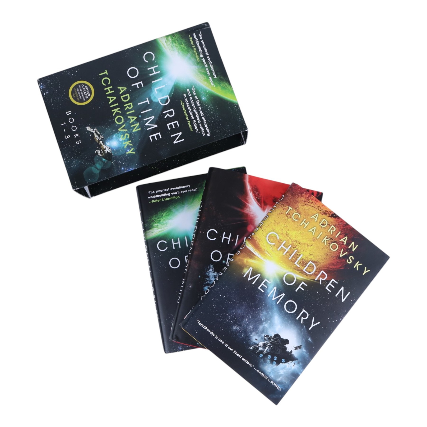 Five Adrian Tchaikovsky signed first edition novels, to include 'Children of Time' trilogy, 'Pretenders to the Throne of God' and 'Terrible Worlds - Destinations'