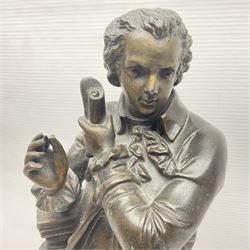 After Albert-Ernest Carrier-Belleuse, bronze figure of Mozart upon a wooden plinth, signed Carrier to the reverso, H56cm