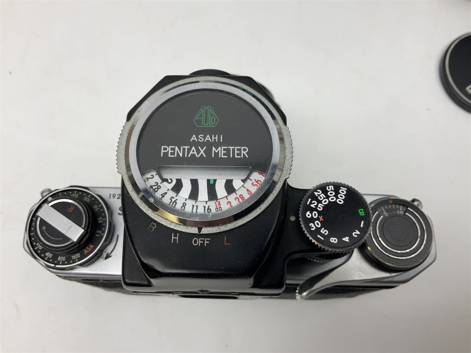 Asahi Pentax S1a camera body, serial no. 707071, with 'Super-Takumar 1:1.8/55' lens, serial no 2124044, together with Asahi Pentax Sv camera body, no. 1925617 with 'Super-Takumar 1:2/55' lens, serial no. 2770153, Asahi Pentax Meter, 'Super-Takumar 1:3.5/28' lens, serial no. 2075492 and 'Super-Takumar 1:4/150' lens, serial no. 1461613  