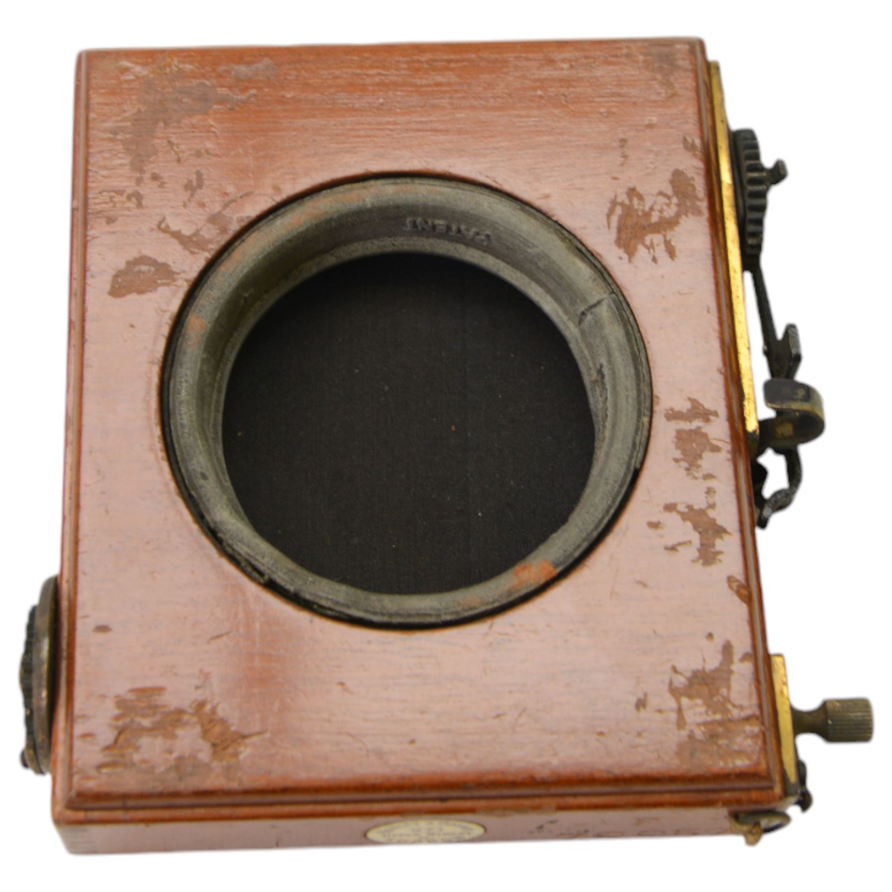 IVORY Morley & Cooper full plate mahogany camera, maker's plate one side reading 'Morley & Cooper, 271 Upper Street, N London’, with two plates, in leather carry case, with a J.H.Dallmeyer No.4 Stigmatic Series II brass lens, serial no. 58364, in leather case, camera body 20cm x 20cm