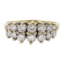 14ct gold two row graduating round brilliant cut diamond ring, stamped 14K, total diamond weight approx 1.00 carat 