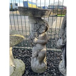 Pair of composite stone garden mushrooms, bird bath and four figures (7) - THIS LOT IS TO BE COLLECTED BY APPOINTMENT FROM DUGGLEBY STORAGE, GREAT HILL, EASTFIELD, SCARBOROUGH, YO11 3TX