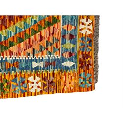 Chobi Kilim multi-coloured ground rug, geometric lozenge design